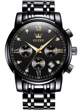 Men's Black Face/Black Strap Stainless Steel Chronograph Waterproof Wrist Watch